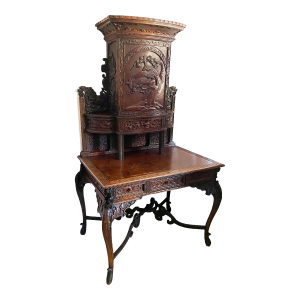 19th Century Carved Wood Rare Sino Brithsh Bureau Cabinet