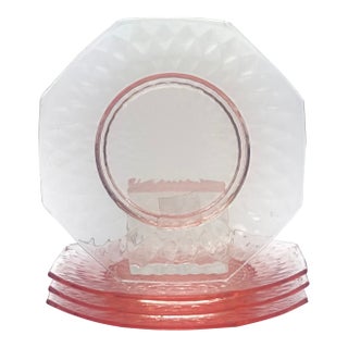Octagonal Soft Pink Glass Side Plates by Fenton - Set of 4 For Sale