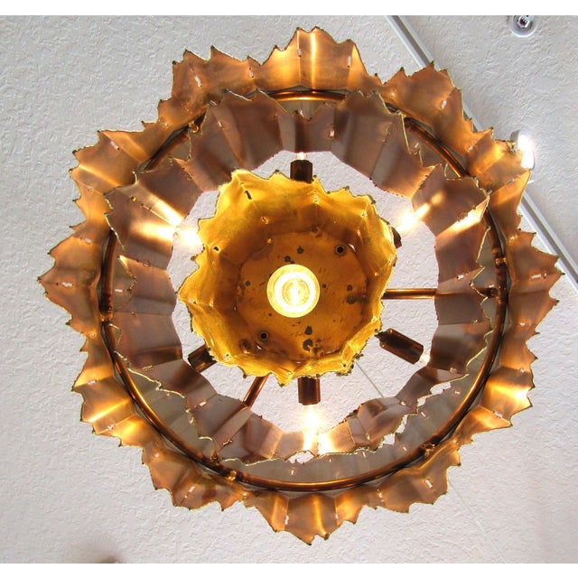 1970s Mid Century Modern Tom Greene Torch Cut Brass Brutalist Chandeliers - a Pair For Sale - Image 18 of 18