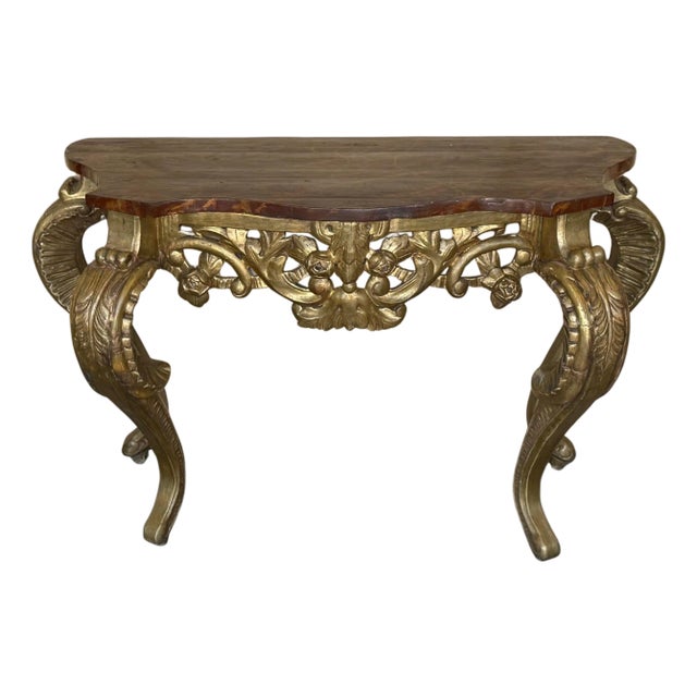 Italian Faux Marbleized Gilt Acanthus and Berry Console, Circa 1820 For Sale