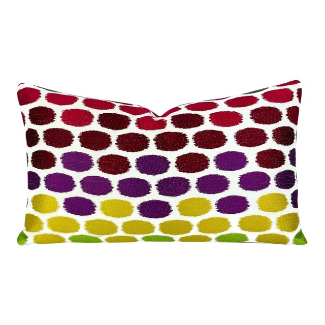 Pierre Frey Eve in Confetti Lumbar Pillow Cover - 11.5" X 20" - Multi Colored Embroidered Dots Rectangle Cushion Case For Sale