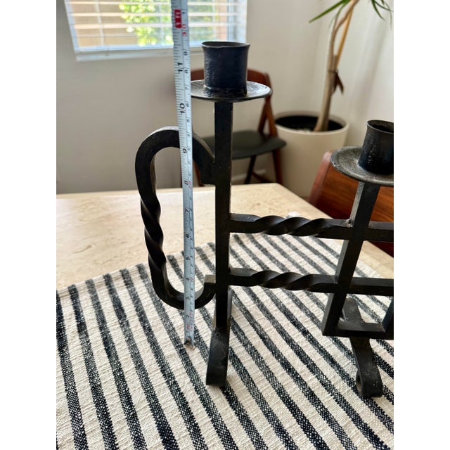 Antique Hand Forged Spanish Revival Wrought Iron Twisted Metal Candle Holder For Sale In Palm Springs - Image 6 of 9