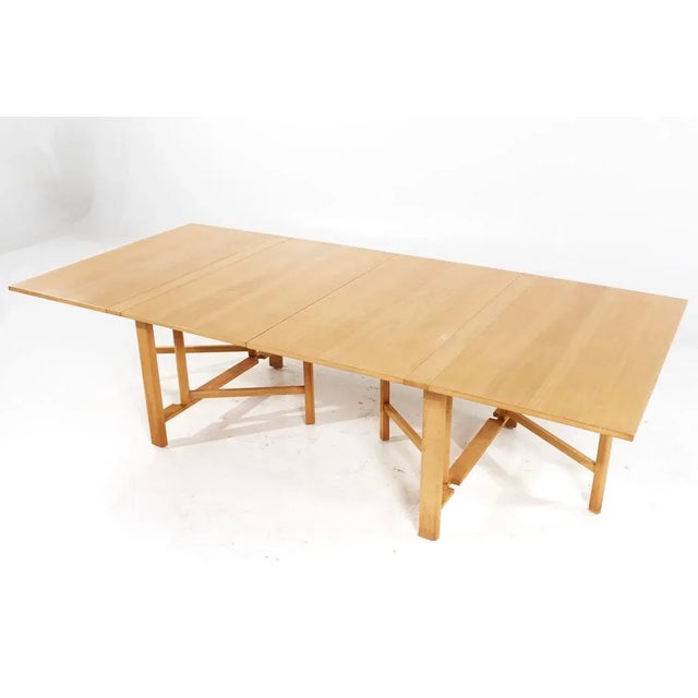 Dux Mid Century Maria Swedish Elm Beech and Brass Expanding Dining Table For Sale - Image 10 of 11