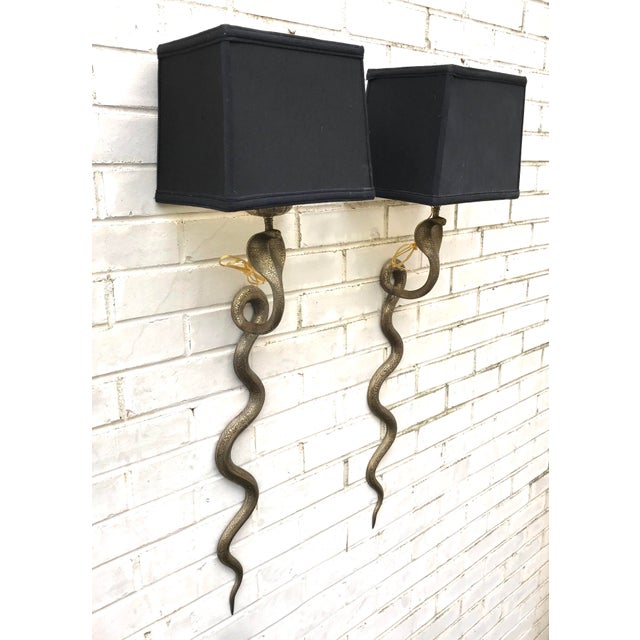 Anglo-Indian Vintage Exotic Brass Cobra Snake Wall Sconces - a Pair For Sale - Image 3 of 7