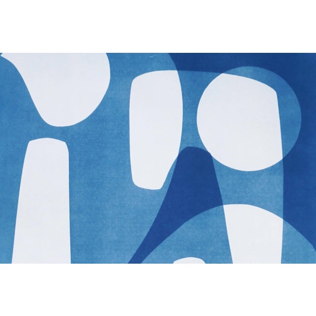 2024, Jestons Style Shapes in White and Blue, "Mid-Century Shapes Iii", Handmade Cyanotype on Watercolor Paper For Sale - Image 4 of 7