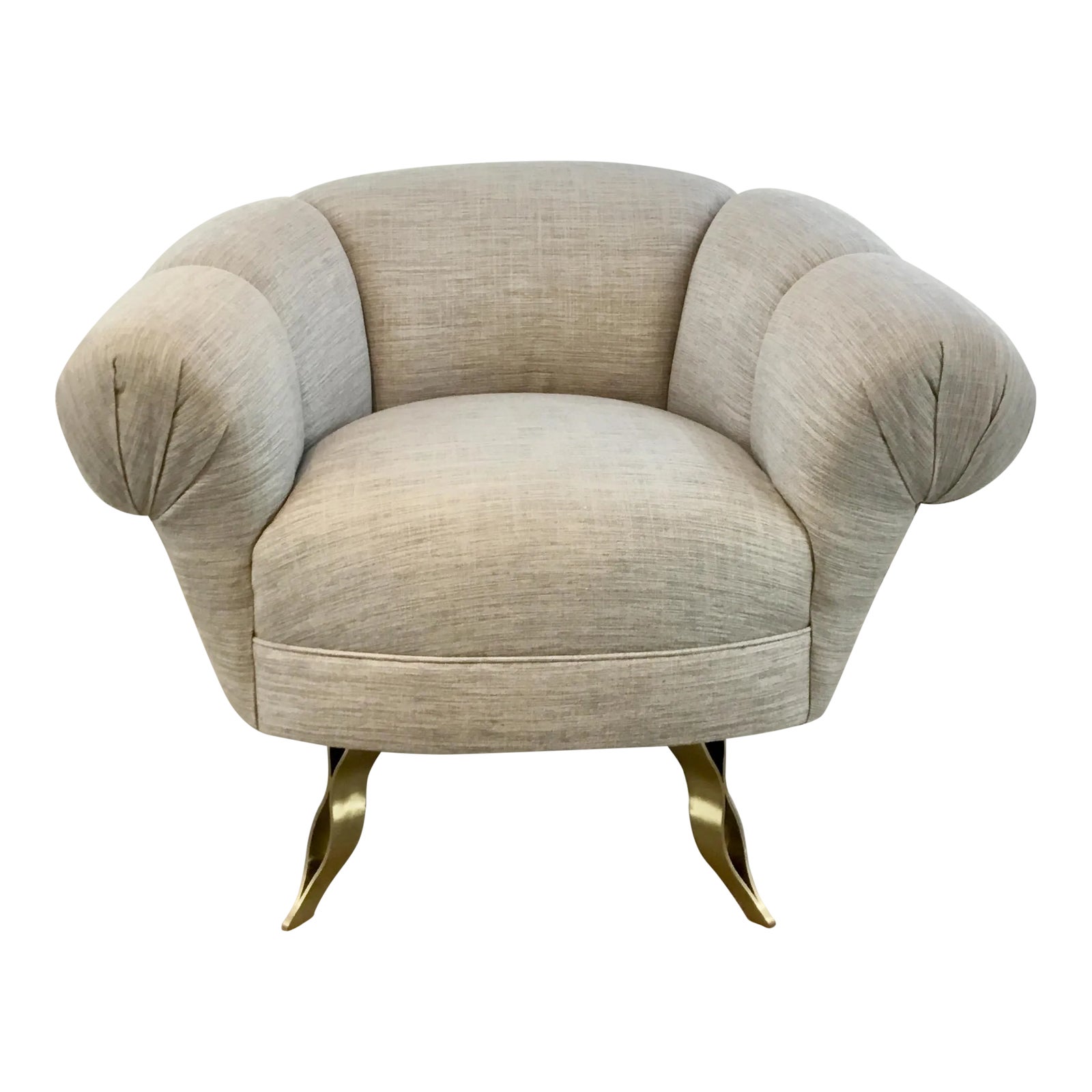 Modern Gray and Brass Channeled Swivel Lounge Chair Chairish