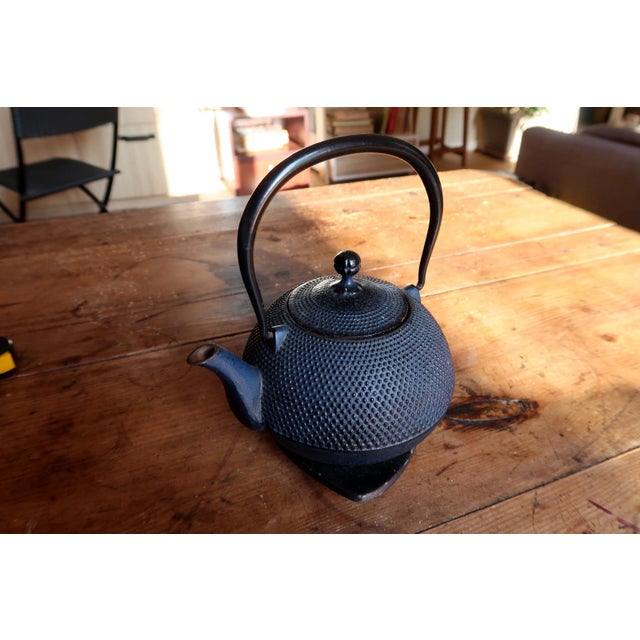 Vintage Cast Iron Teapot With Hobnail Texture, Japanese Tetsubin Style, With Trivet For Sale - Image 9 of 12