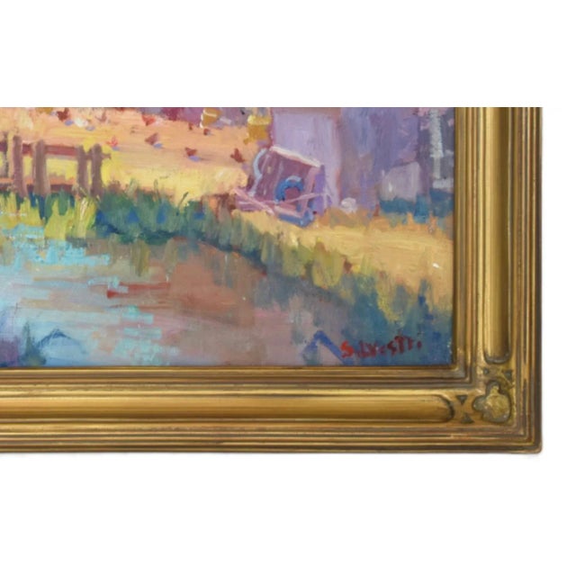 Silvio Silvestri, Listed Artist (1948-2018) Grass Valley Farm With Pond Landscape Painting Including the Ornate Antique Gold Frame For Sale In Los Angeles - Image 6 of 11