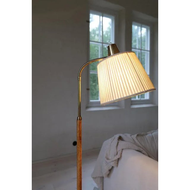 Mid-Century Modern Brass and Brown Leather Floor Lamp from Falkenbergs Belysning, Sweden, 1960s For Sale - Image 6 of 18