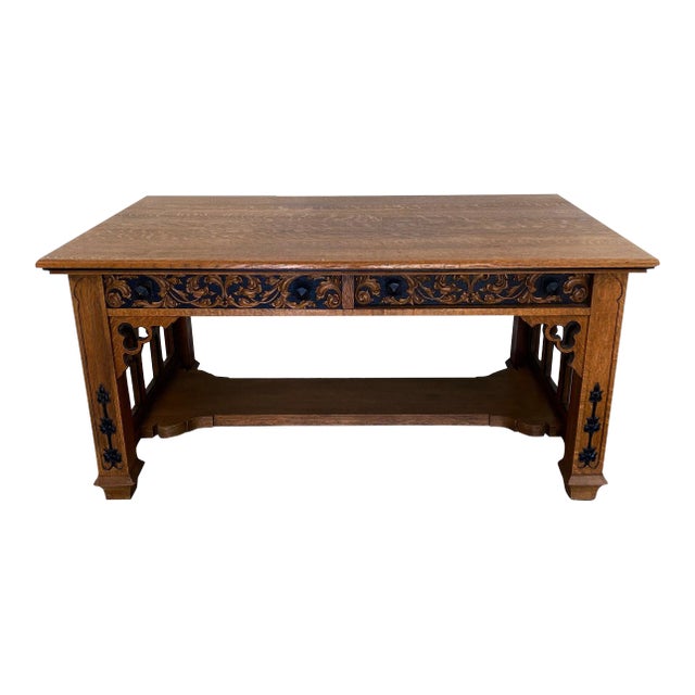 19th Century Oak Gothic Revival Library Table For Sale