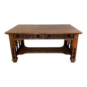 19th Century Oak Gothic Revival Library Table