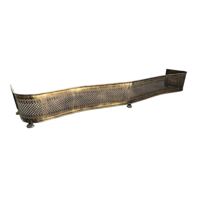 Antique Brass Fireplace Fender With Paw Feet For Sale