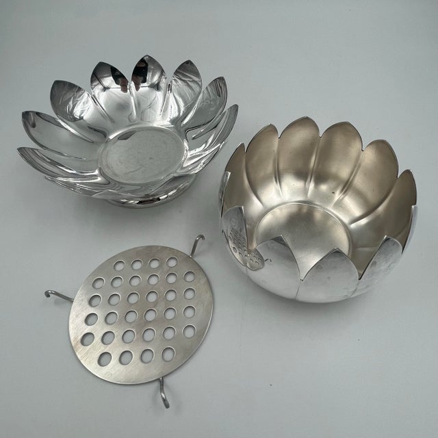 Reed & Barton Mid 20th Century Reed & Baron Silverplate Lotus Flower Vase Water Lily Centerpiece With Flower Frog For Sale - Image 4 of 12