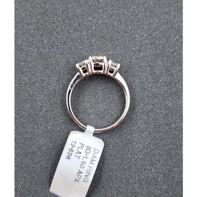1.50 Ct 3-Stone Diamond Platinum Ring Size 6.5 For Sale In Chicago - Image 6 of 9