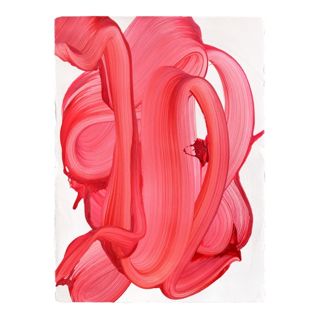 Avp_1632 - Original Red Abstract Acrylic Painting on Paper by Alex Voinea For Sale