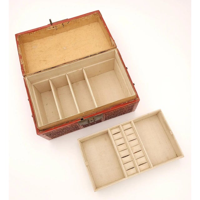 Chinese Red Lacquered and Gilt Pig Skin Jewelry Box, Circa 1900 For Sale - Image 11 of 12
