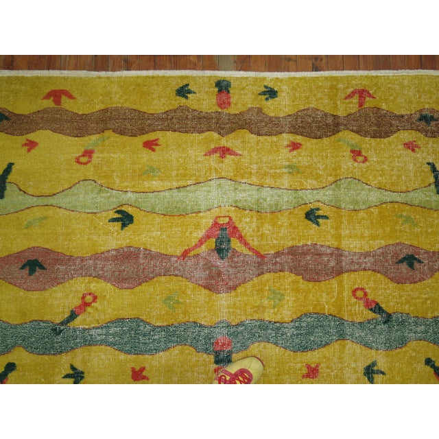 Zabihi Collection Yellow Turkish Deco Rug For Sale In New York - Image 6 of 10