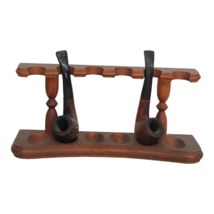 Wooden Tobacco Pipe Stand for 6 Pipes 3pc Set 2 Smoking Pipes Included 5075b