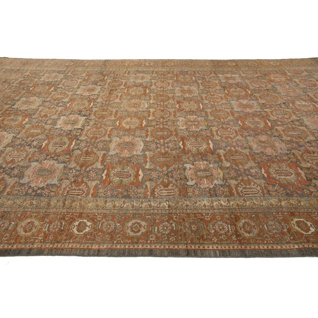 Textile Floral-Designed Antique Persian Malayer Wool Rug in Gray and Rust (Circa 1890s) For Sale - Image 7 of 10