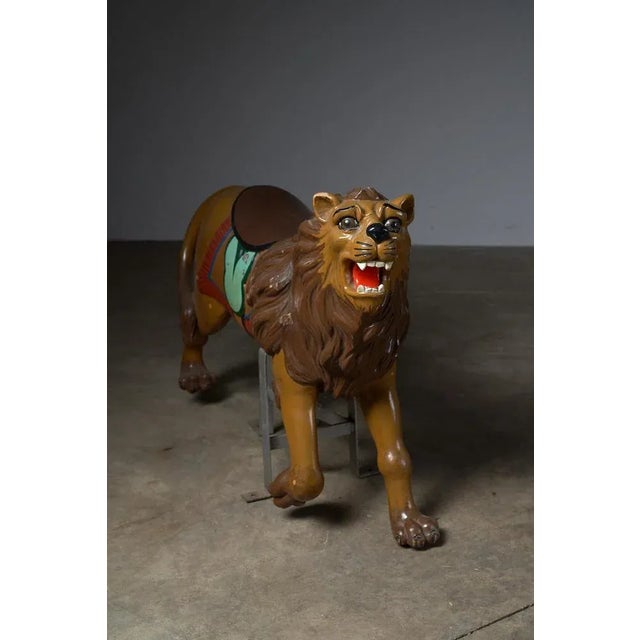 Antique Carved Wood Lion Carousel Figure For Sale - Image 4 of 7