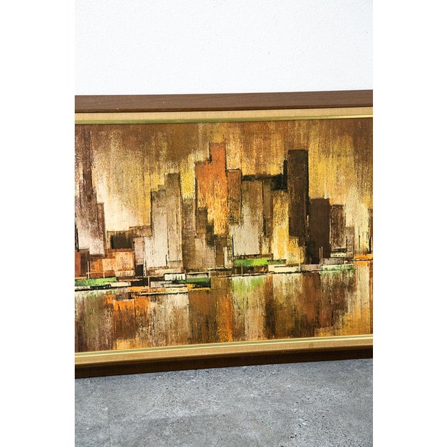 1960s Mid Century Modern Wall Art Abstract Landscape City Scape Frame Large New York For Sale - Image 11 of 12