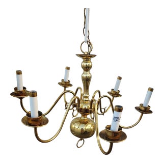 1970s Mid Century Vintage Brass Chandelier For Sale