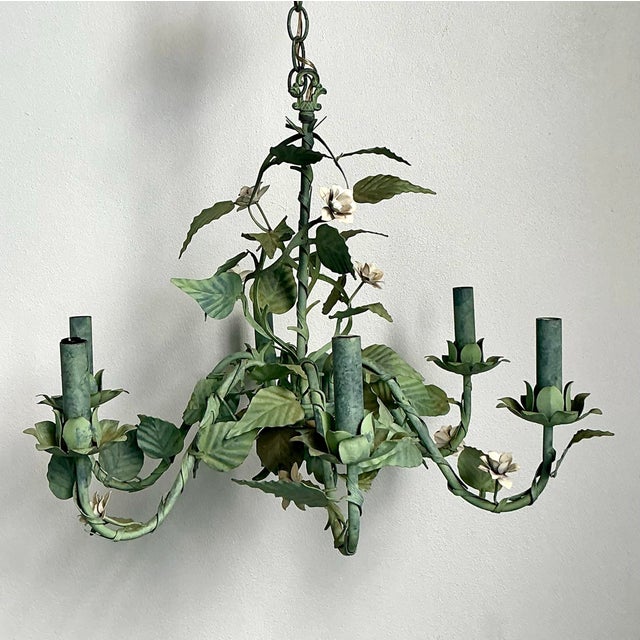 Vintage Regency Tole Rose Chandelier For Sale - Image 12 of 12