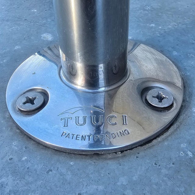 Silver Tuuci Free-Standing Galvanized Steel Round Master Umbrella Base Stand 145 Lb. For Sale - Image 8 of 12