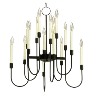 Lightolier Sixteen-Arm, Black Lacquer Chandelier