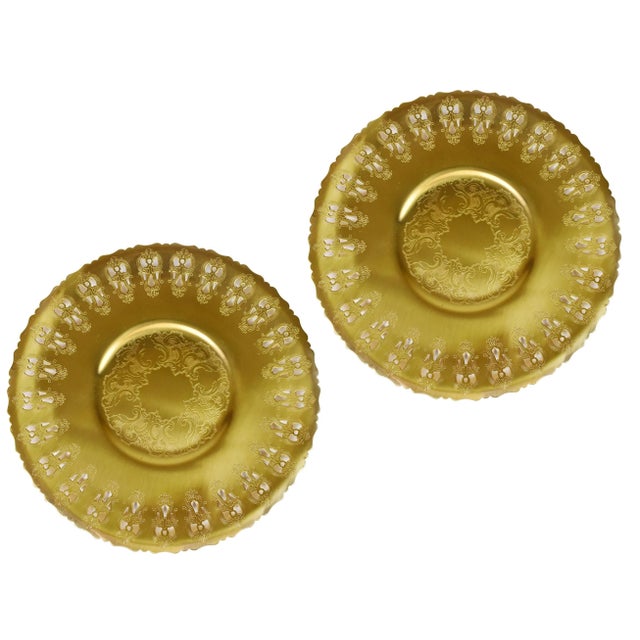 Metal Mid 20th Century Golden Bronze A Benedict Product Lacquered B.M.Co Plates - a Pair For Sale - Image 7 of 7