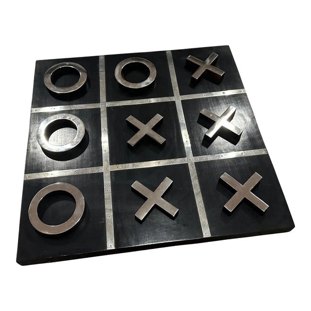A 1990s Modern Black Painted Wood and Silverplate Italian Huge Table Game For Sale