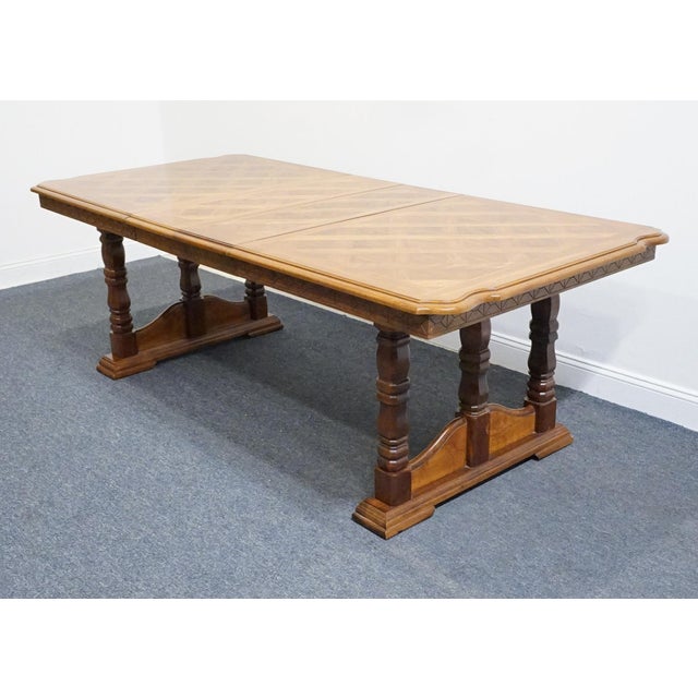 Singer Furniture Golden Oak Mediterranean 90" Double Pedestal Dining Table For Sale - Image 4 of 14