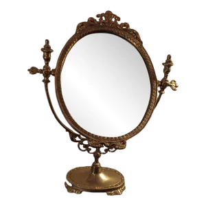 1950s Art Nouveau Ornate Brass Swinging Pedestal Vanity Mirror