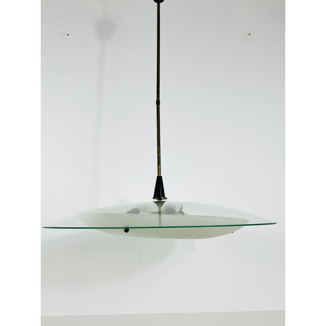 Brass Italian Midcentury Brass and Glass Chandelier, 1950s For Sale - Image 8 of 13