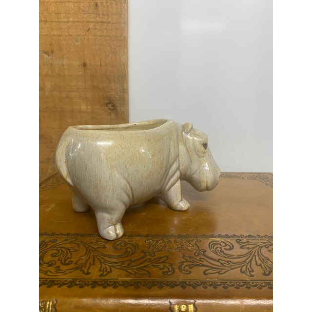 Small Vintage Ceramic Hippopotamus Figurine Planter