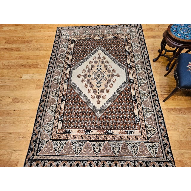 Vintage Moroccan Rug, Handwoven Wool, Geometric Pattern, Ivory & Brown, 6’ X 8’ For Sale In Chicago - Image 6 of 18