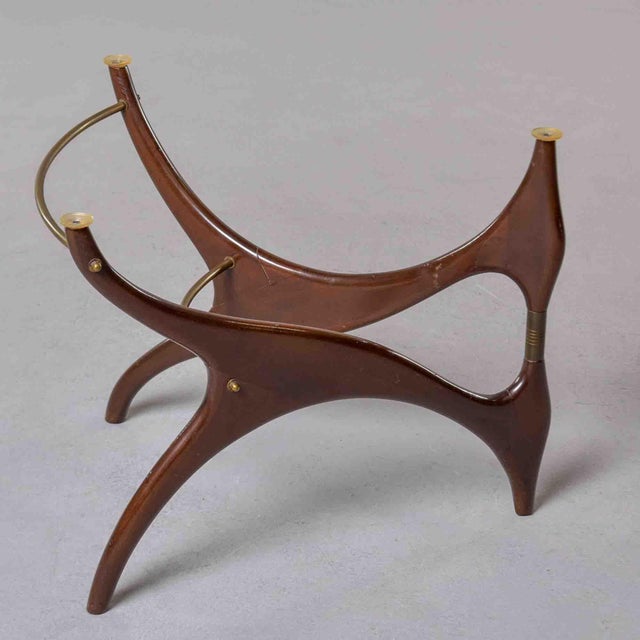 Italian Mid-Century Sculptural Walnut and Brass Cocktail Table With Triangular Glass Top For Sale - Image 10 of 11
