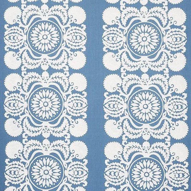 Sample- Schumacher Castanet Embroidery Fabric in Chambray For Sale