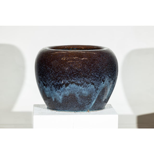 Very Near Vintage Chinese Blue and Aqua Glazed Ceramic Planters - A Pair For Sale - Image 18 of 18