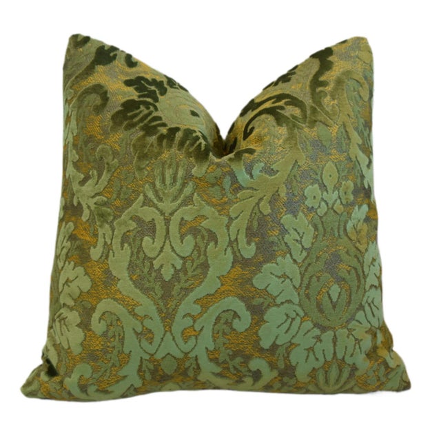 Green Scrolling Botanical Floral Leaves Velvet Pillow Including the Down/Feather Insert 18" Square For Sale In Los Angeles - Image 6 of 6