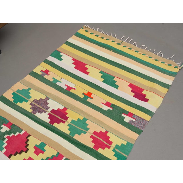 1970s Vintage Handmade Wool Cotton Pink Green Runner Rug For Sale - Image 10 of 11