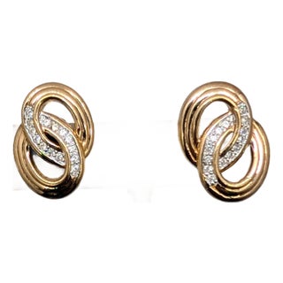 Vintage 1980s Signed Panetta Goldtone Clear Rhinestone Figure-8 Clip Earrings-2 Pieces For Sale