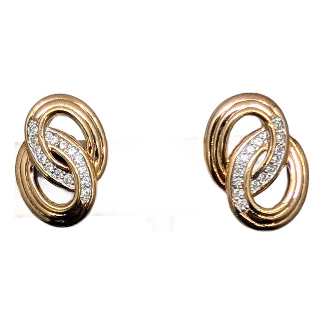 Vintage 1980s Signed Panetta Goldtone Clear Rhinestone Figure-8 Clip Earrings-2 Pieces For Sale