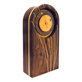 1970's Inlaid Wood Desk Table Clock For Sale