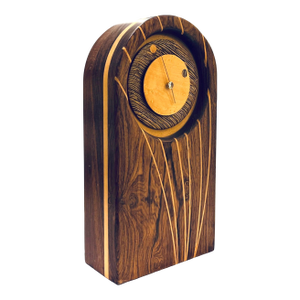 1970's Inlaid Wood Desk Table Clock