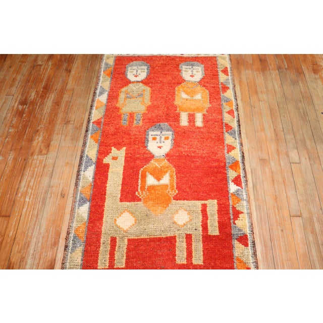 Vintage Zabihi Collection Turkish Pictorial Anatolian Red Runner - 3'1" x 9'4" For Sale - Image 4 of 9