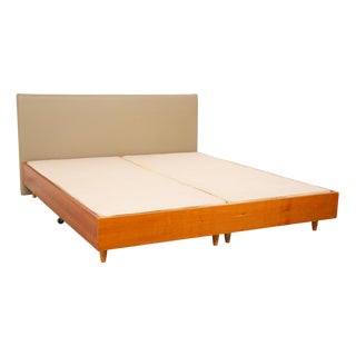 Simmons Boxspring Bed in Beige with Wooden Frame For Sale