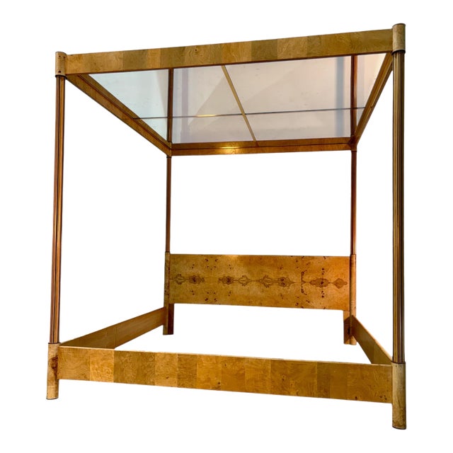 Postmod Henredon Scene Two Burl Mirrored Canopy King Bedframe For Sale