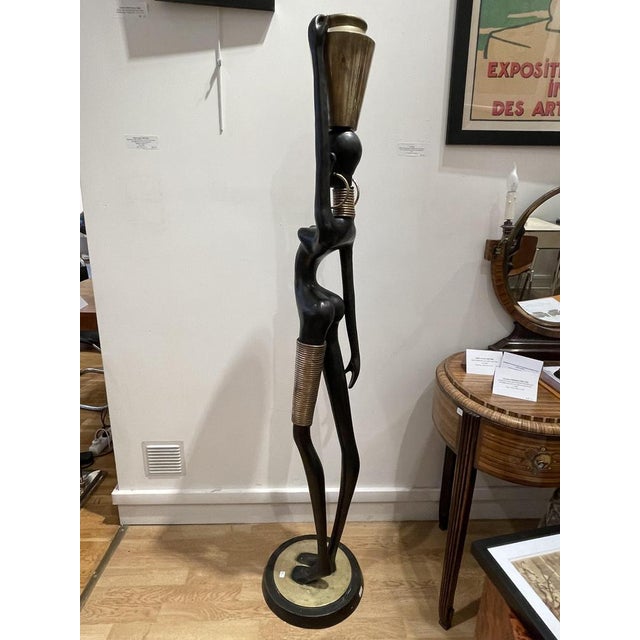 Metal Bronze of a Nude African Lady Carrying Water in the style of Karl Hagenauer, 1970s For Sale - Image 7 of 15