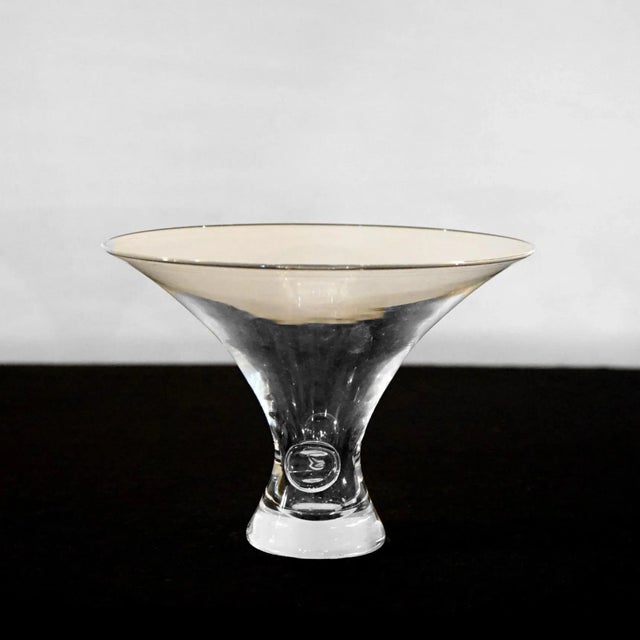 Mid 20th Century Mid Century Modern Steuben Art Glass Flared Crystal Bowl with Pinched Base 20th Century For Sale - Image 5 of 8